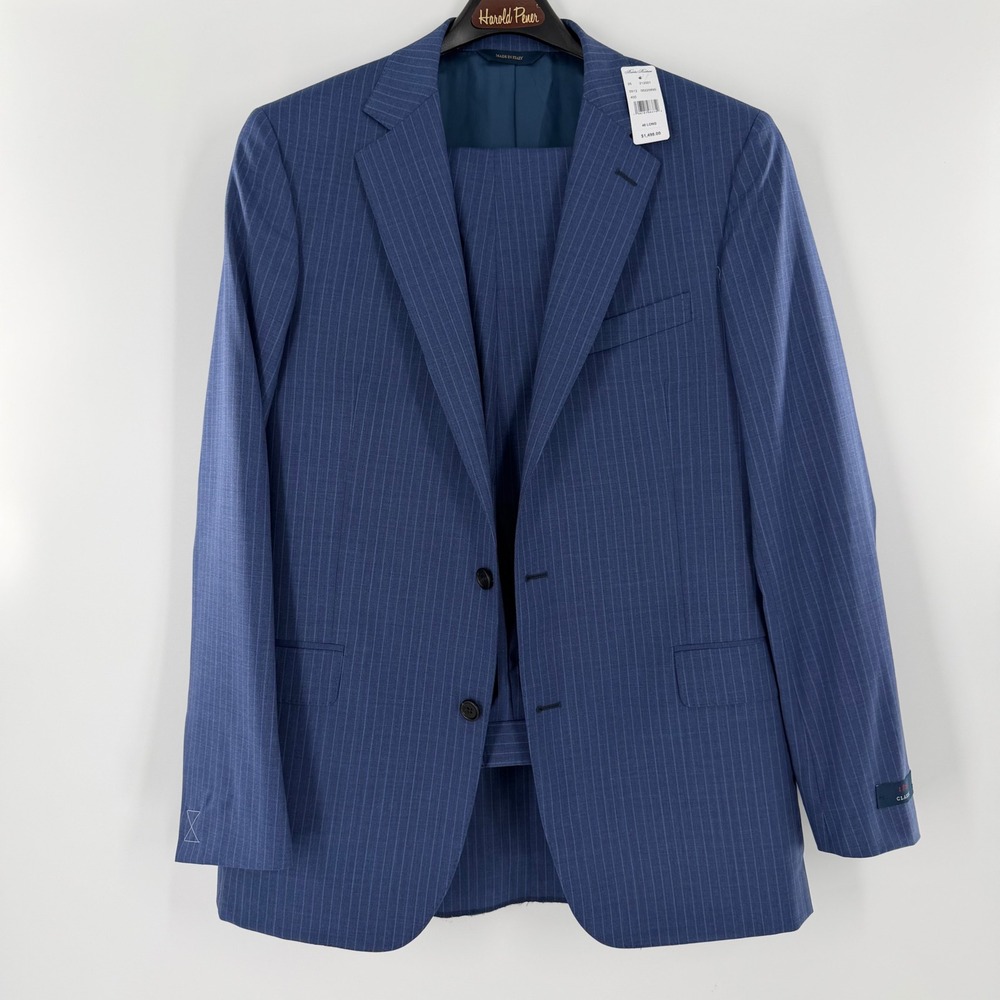 Brooks Brothers 1818 Classic Men Blue Pinstripe Suit 40L W34 Made in Italy NEW